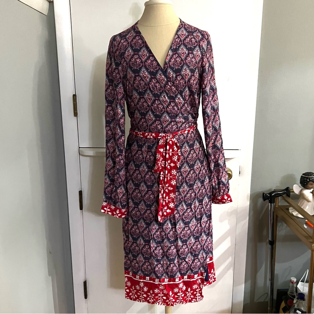 Promesa  Long Sleeve Wrap Dress Multi-Print Size Large NWT